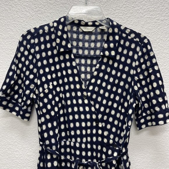 Anthropologie 11 1 TYLHO Cortland Polka Dot Wrap Dress Blue Size Small EUC Navy - Picture 6 of 11